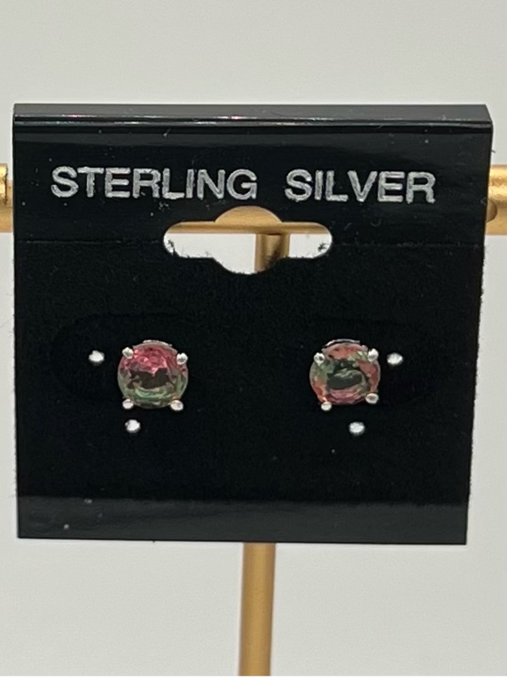 Sterling Silver Round Watermelon Tourmaline Earrings - Picture 3 of 5